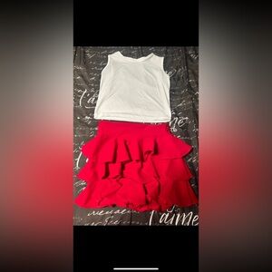 White Tank Top and Red Ruffle Skirt
